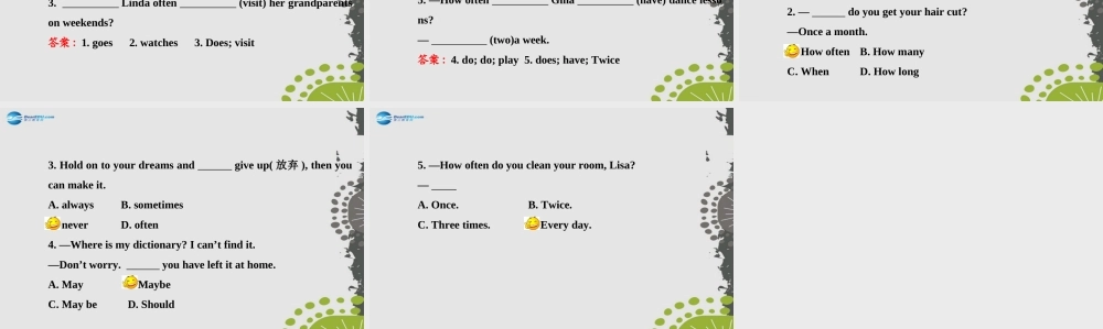 【世纪金榜】八年级英语上册 Unit 2 How often do you exercise？Section A（Grammar Focus—3c）课件.ppt