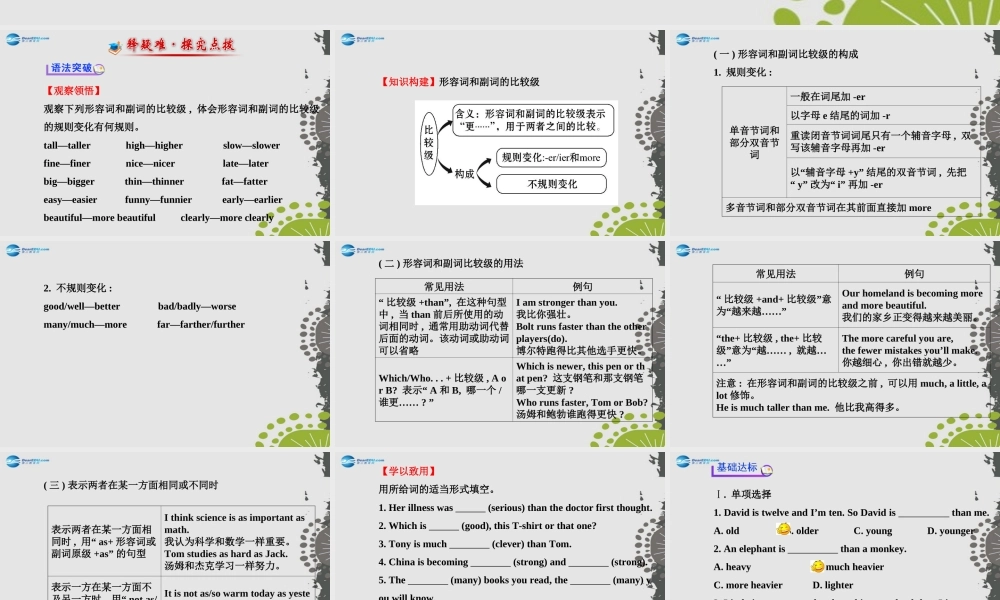 【世纪金榜】八年级英语上册 Unit 3 I’m more outgoing than my sister Section A（Grammar Focus—3c）课件.ppt