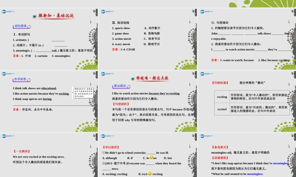 【世纪金榜】八年级英语上册 Unit 5 Do you want to watch a game show？Section B（1a—1d）课件.ppt