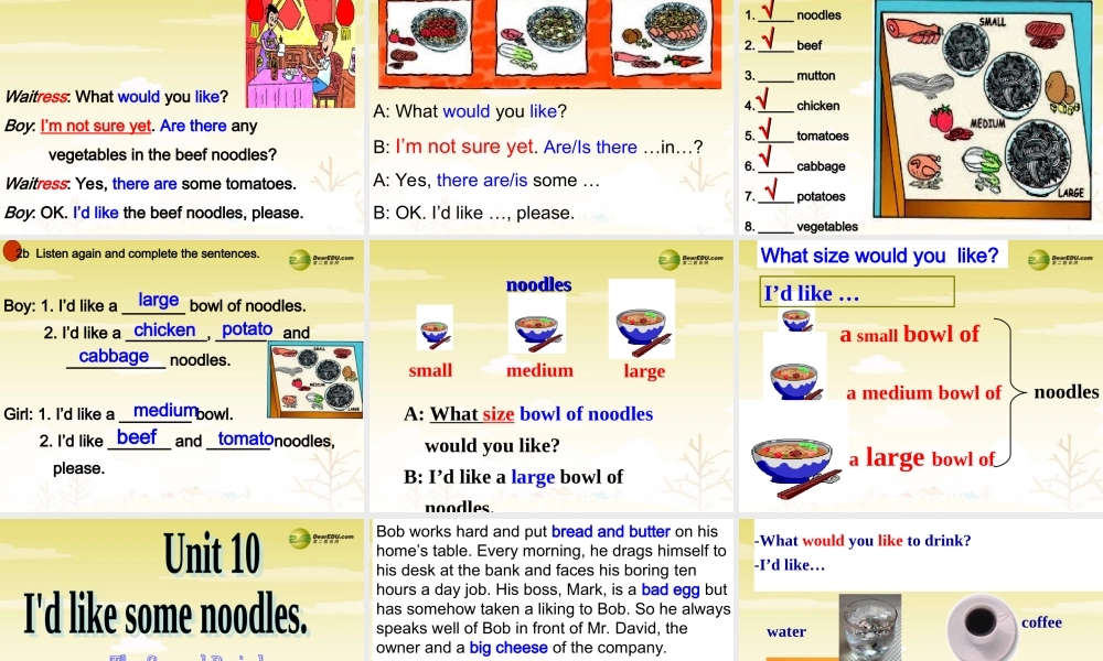 【吉林】 《Unit 10 I’d like some noodles》Section A课件.ppt