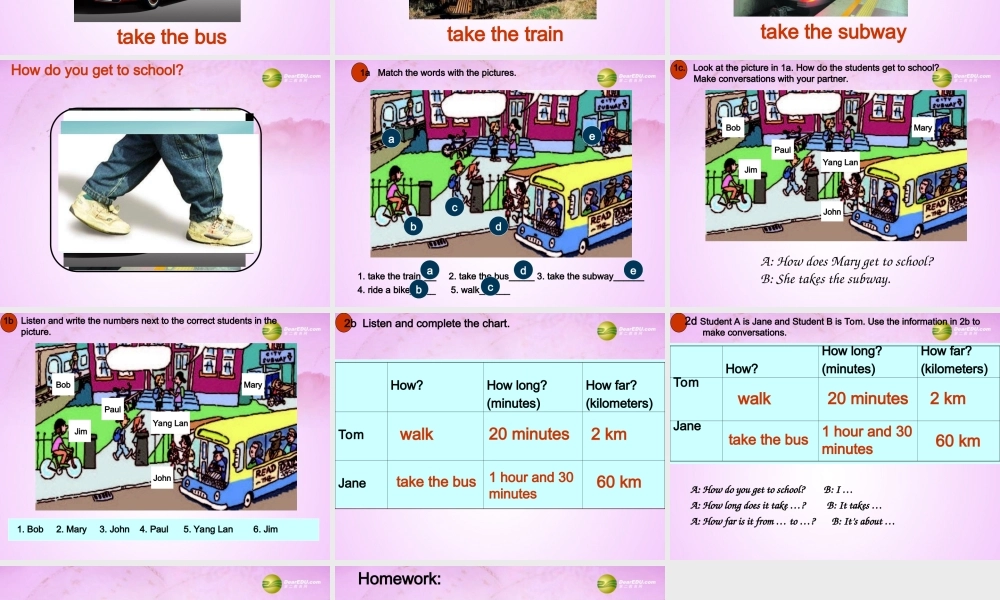 【吉林】 《Unit 3 How do you get to school》Section A(1a-2d)课件.ppt