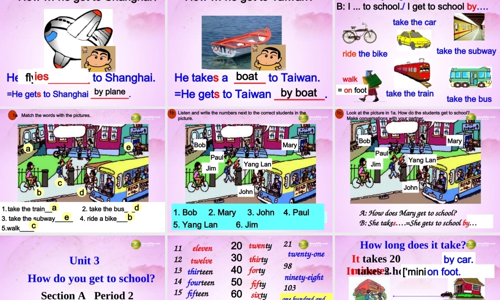 【吉林】 《Unit 3 How do you get to school》Section A Period 1课件.ppt