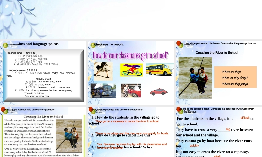 【吉林】 《Unit 3 How do you get to school》Section B(2a–Self Check)课件.ppt