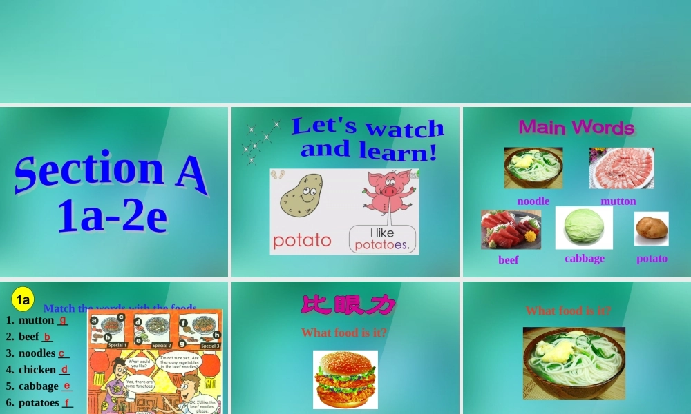 【名师精品】1 Unit 10 I'd some noodles Section A (1a-2e).ppt