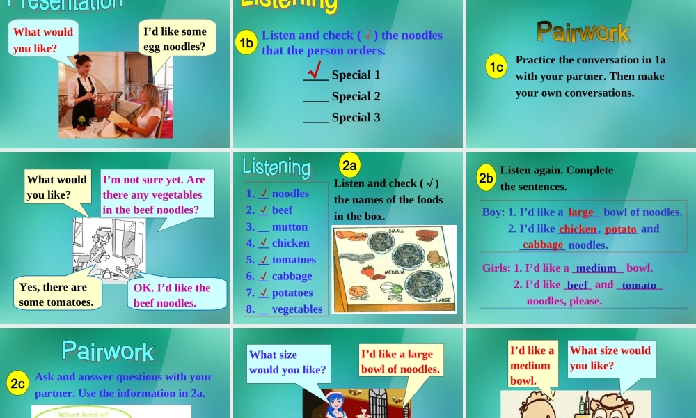 【名师精品】1 Unit 10 I'd some noodles Section A (1a-2e).ppt
