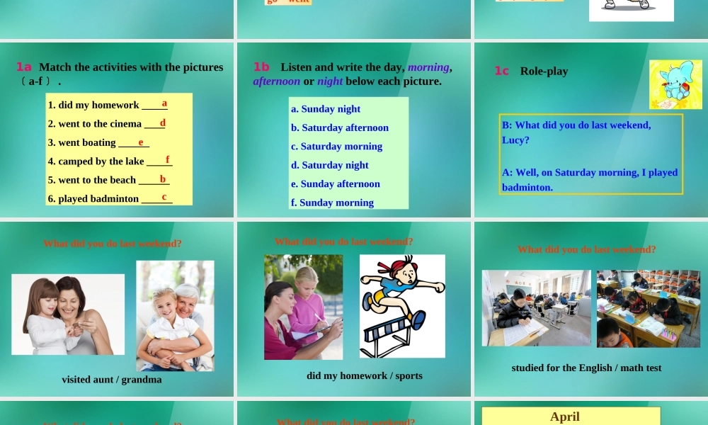 【名师精品】1 Unit 12 What did you do last weekend Section A-1课件.ppt