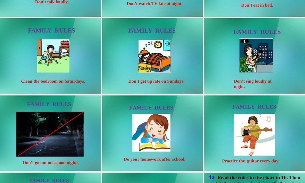 【名师精品】1 Unit 4 Don’t eat in class（Section B 1a-2c） 课件.ppt