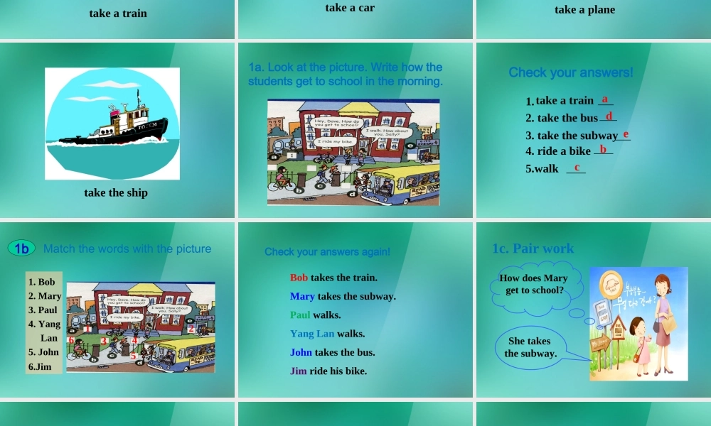 【名师精品】1 Unit 3 How do you get to school Section A 课件.ppt