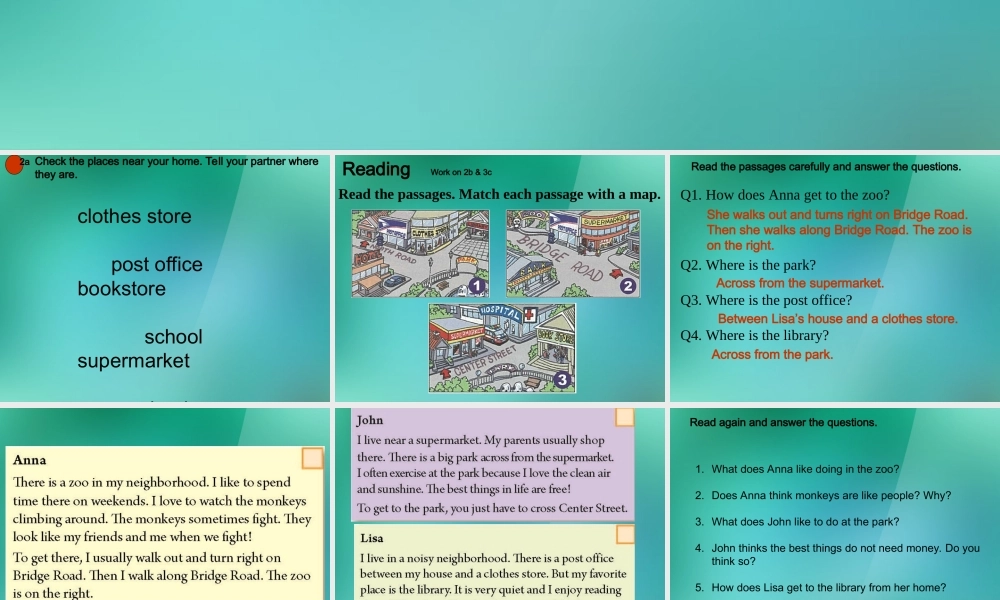 【名师精品】1 Unit 8 Is there a post office near here Section B 2a–Self C课件.ppt