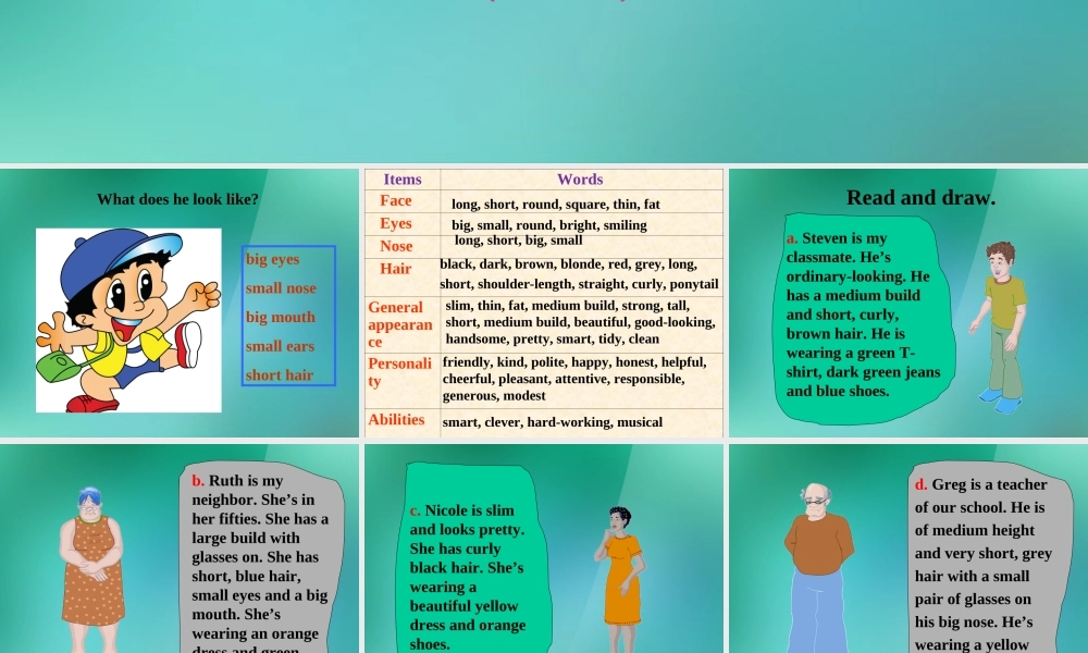 【名师精品】1 Unit 9 What does he look like Section B(1a-2c)课件.ppt