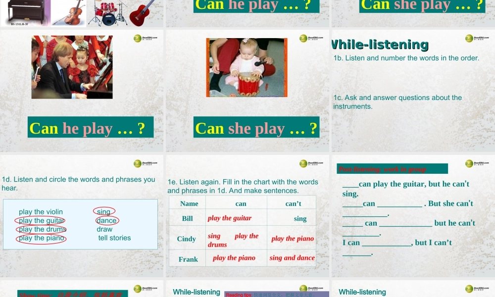 【名师精品】2 Unit 1 Can you play the guitar Section B课件1.ppt