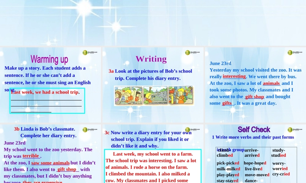 【名师精品】2 unit 11 How was your school trip？Section B(3a-Self Check)课件.ppt