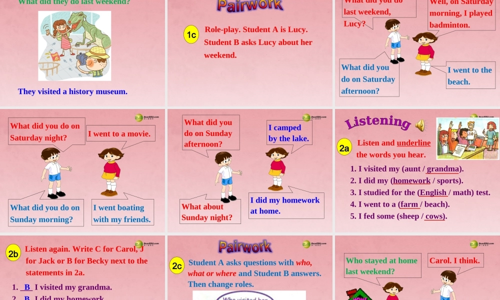 【名师精品】2 unit 12 What did you do last weekend Section A(1a-2d)课件.ppt