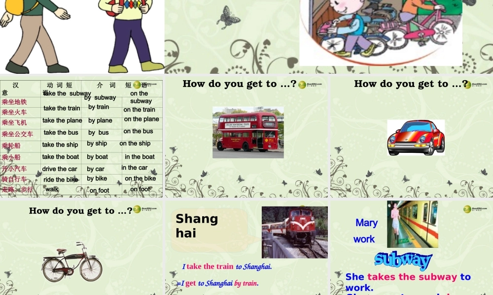 【名师精品】2 unit 3 How do you get to school Period 1课件.ppt
