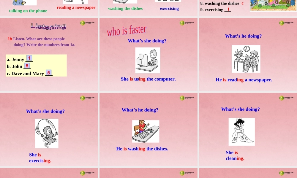 【名师精品】2 unit 6 I‘m watching TV Section A(1a-1c)课件.ppt