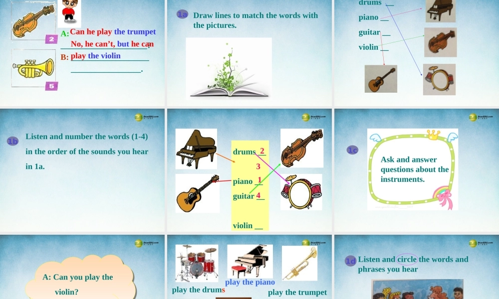 【名师精品】2 Unit1 Can you play the guitar Section B 1a-1f课件（新版）人教新目标版.ppt