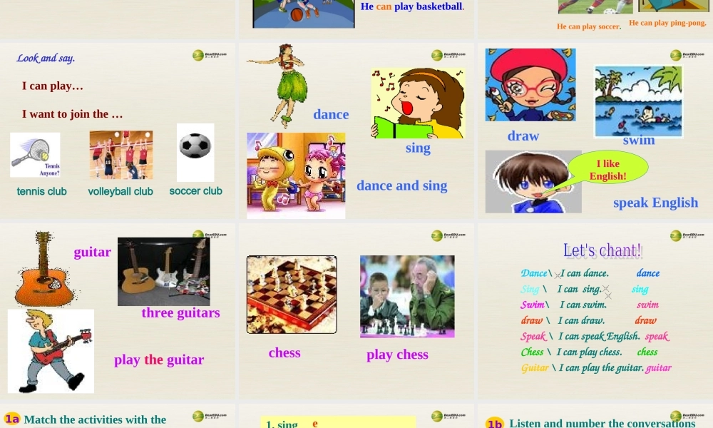 【名师精品】2 Unit1 Can you play the guitar Section A 1a-1c课件（新版）人教新目标版.ppt