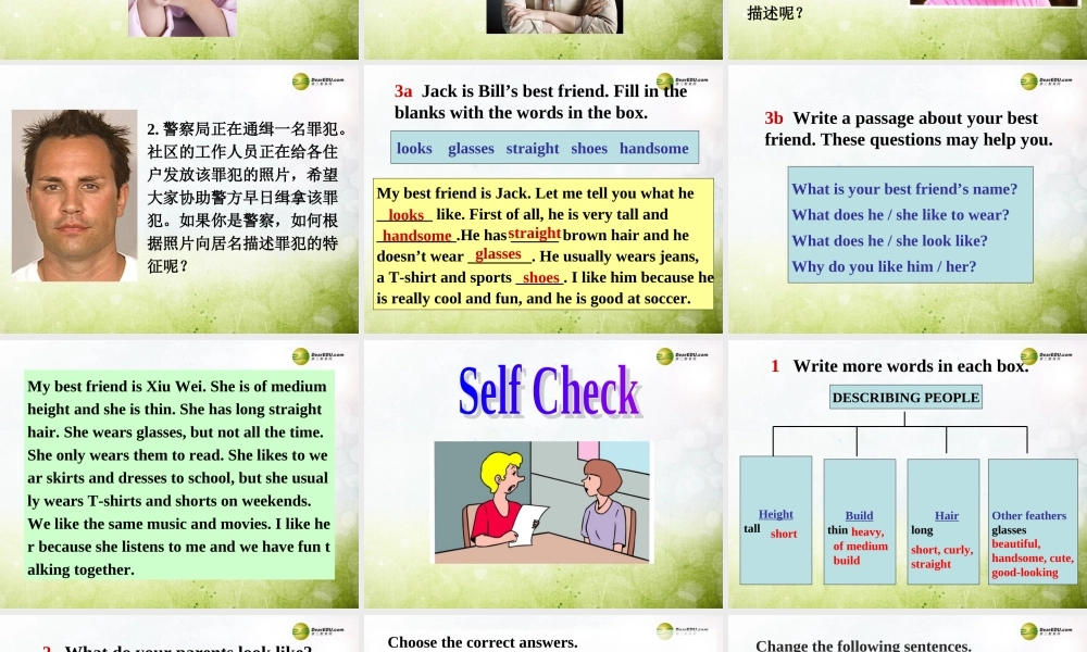 【名师精品】2 unit 9 What does he look like Section B(3a-selfcheck)课件.ppt