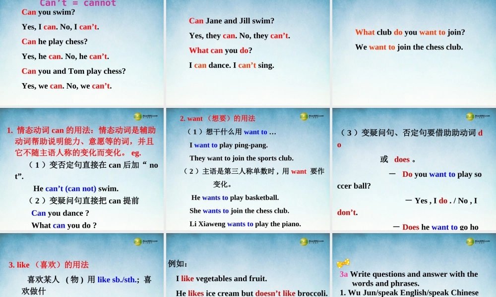 【名师精品】2 Unit1 Can you play the guitar Section A Grammar Focus-3c课件（新版）人教新目标版.ppt