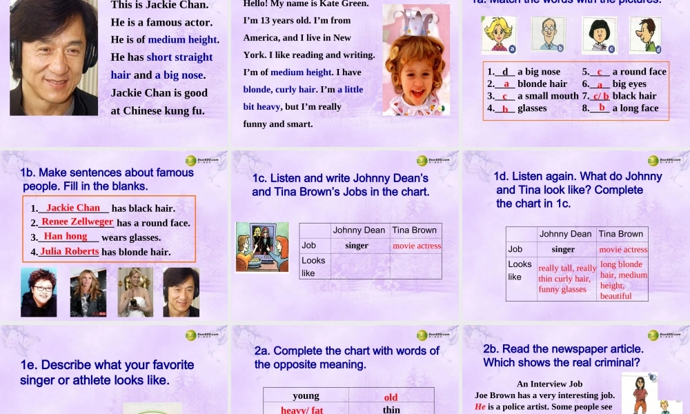 【名师精品】2 unit 9 What does he look like Section B课件.ppt