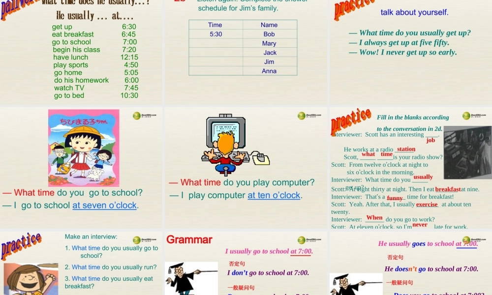 【名师精品】3 Unit 2 What time do you go to school（第二课时）课件.ppt