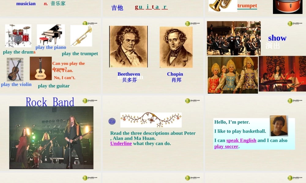 【名师精品】2 Unit1 Can you play the guitar Section B 2a-self check课件（新版）人教新目标版.ppt