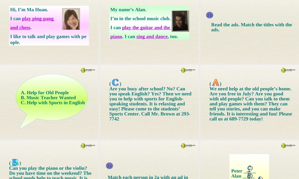 【名师精品】2 Unit1 Can you play the guitar Section B 2a-self check课件（新版）人教新目标版.ppt