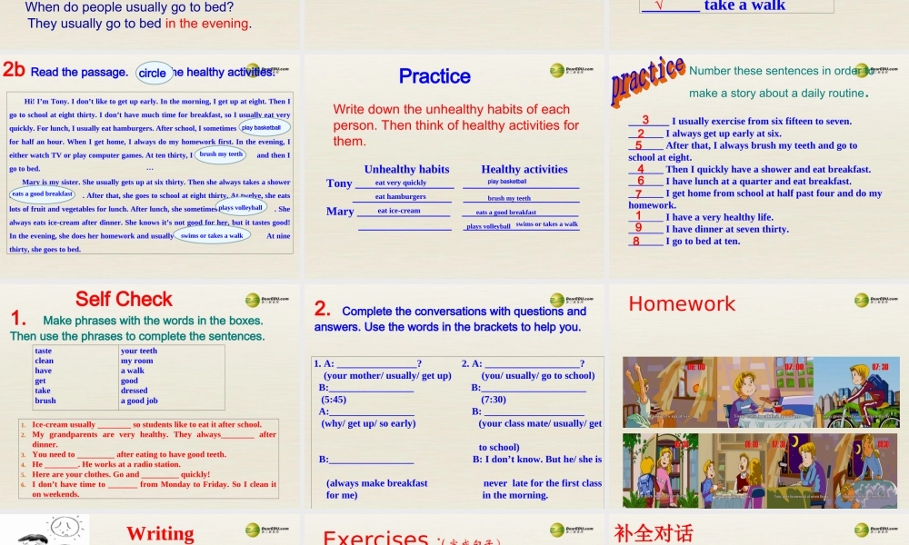 【名师精品】3 Unit 2 What time do you go to school（第四课时）课件.ppt