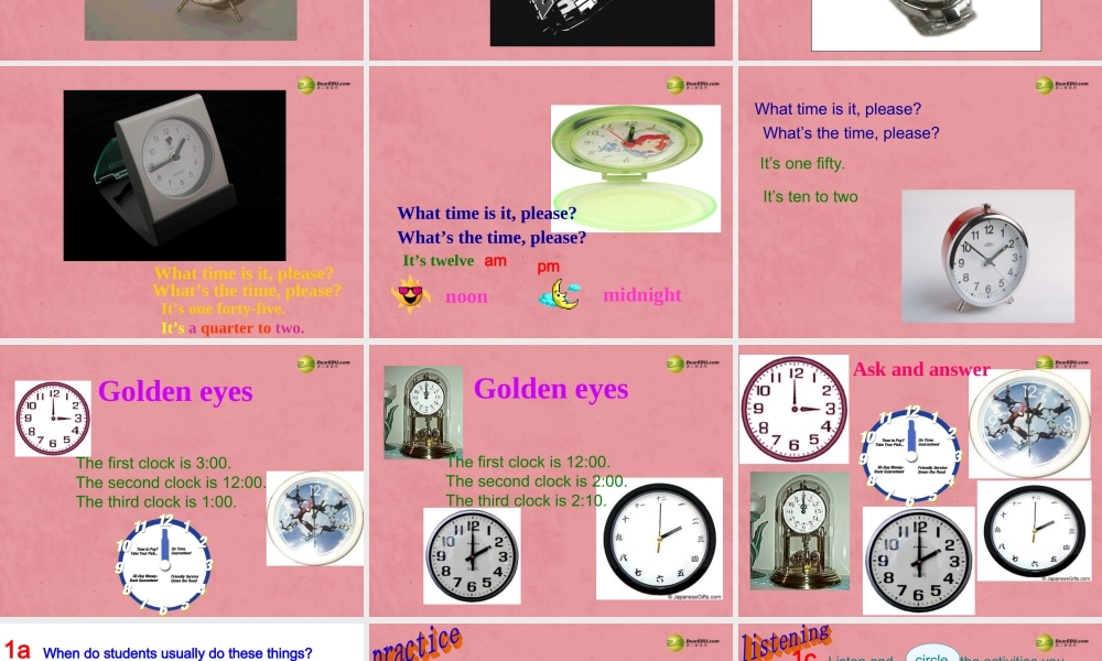 【名师精品】3 Unit 2 What time do you go to school（第三课时）课件.ppt