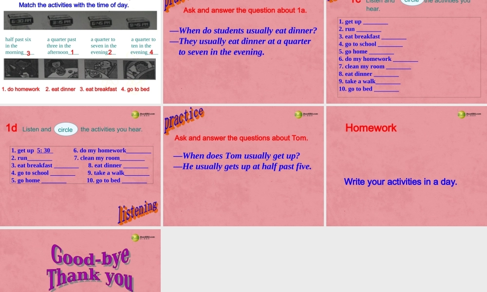 【名师精品】3 Unit 2 What time do you go to school（第三课时）课件.ppt