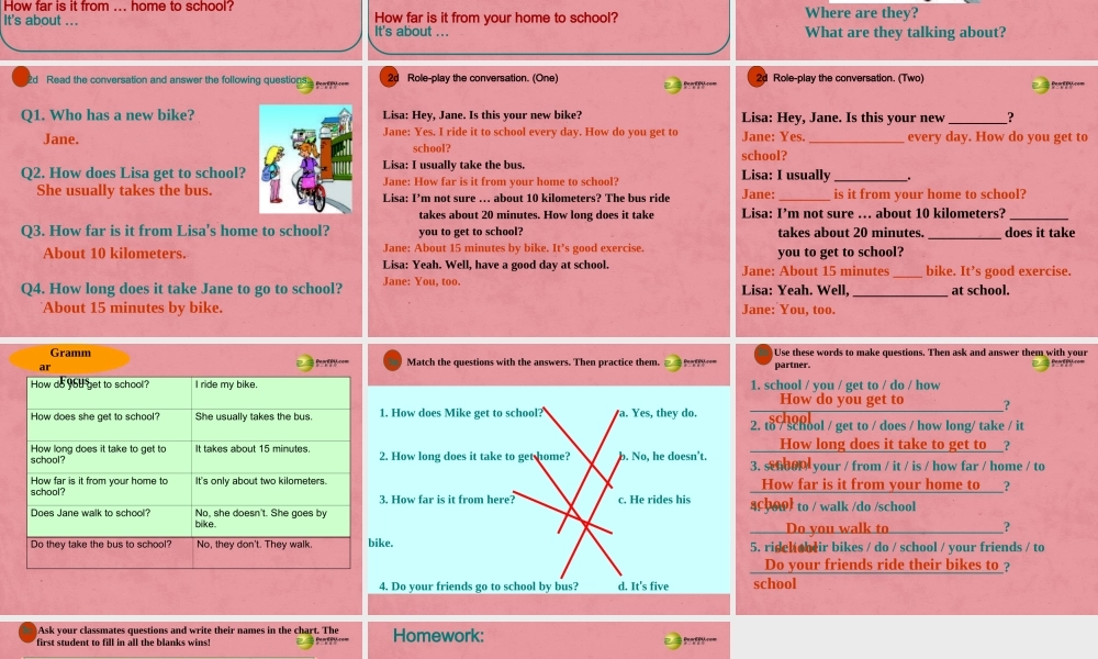 【名师精品】3 Unit 3 How do you get to school（第二课时）课件.ppt