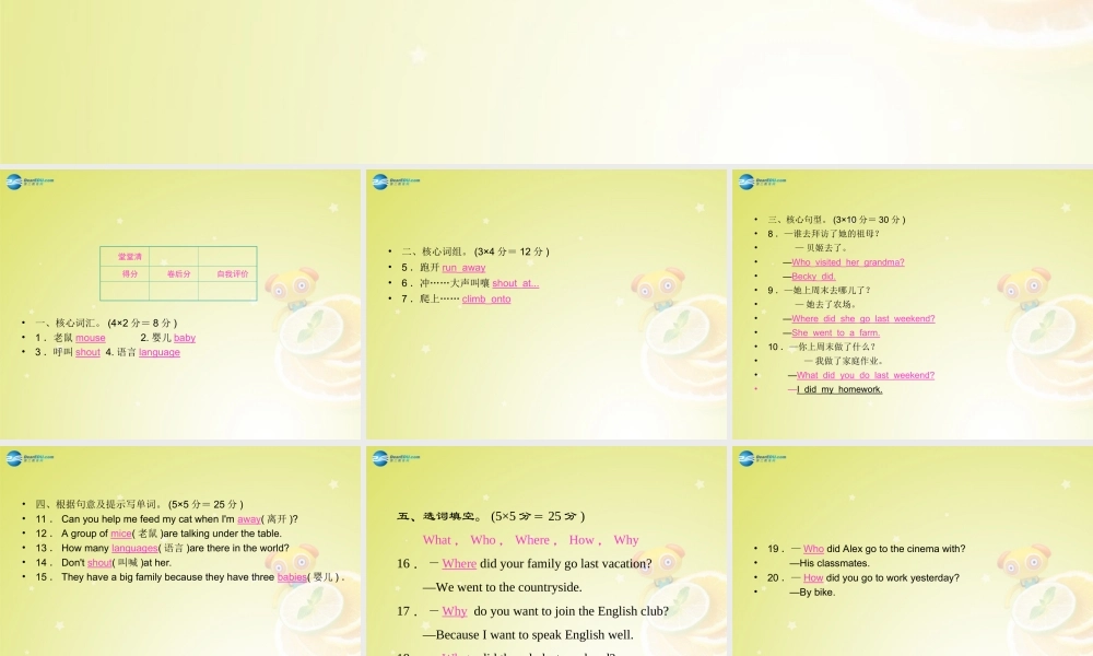 【名师精品】4 Unit 12 What did you do last weekend Grammar Focus－3c（预习导航+堂堂清+日日清）课件.ppt