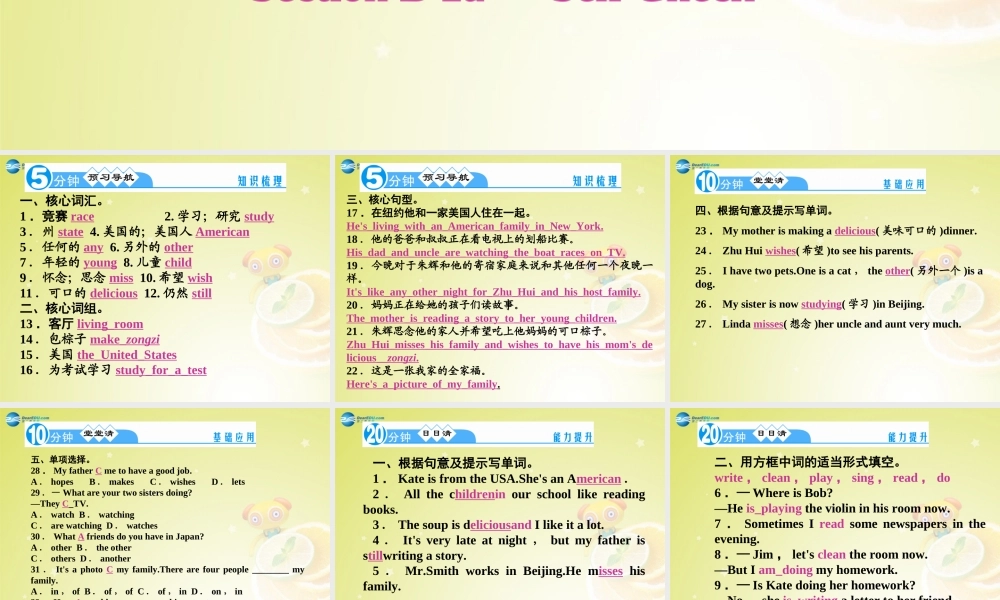 【名师精品】4 Unit 6 I’m watching TV Section B 2a－Self Check（预习导航+堂堂清+日日清）课件.ppt