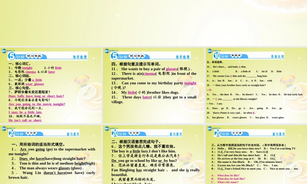 【名师精品】4 Unit 9 What does he look like Section A 2a－2d（预习导航+堂堂清+日日清）课件.ppt