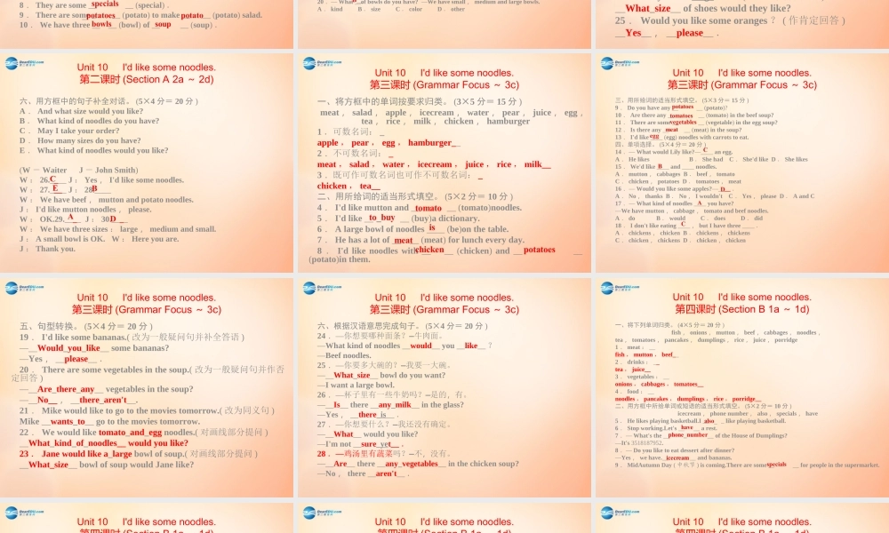 【名师精品】5 Unit 10 I’d like some noodles课件.ppt