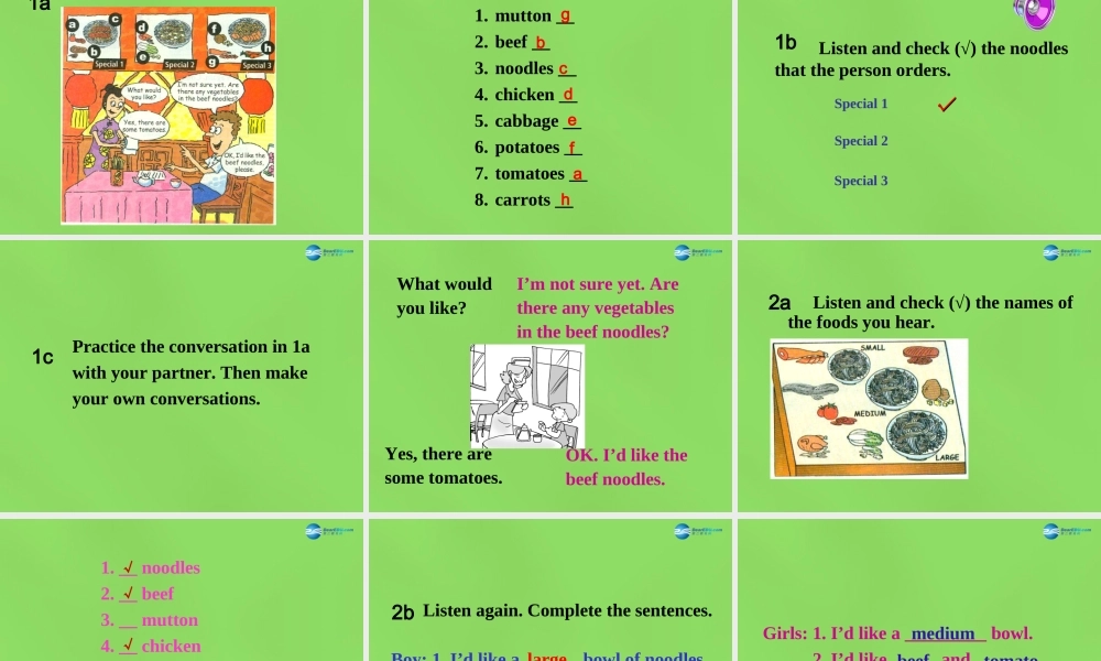 【名师精品】6 Unit 10 I’d like some noodles Section A 1课件.ppt