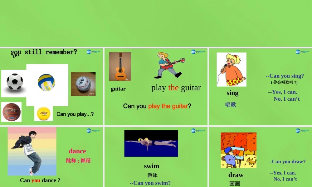 【名师精品】6 Unit 1 Can you play the guitar period 1课件.ppt