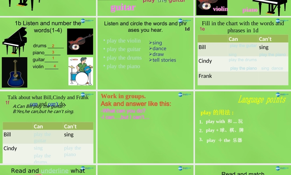 【名师精品】6 Unit 1 Can you play the guitar Section B课件.ppt