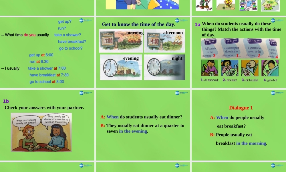 【名师精品】6 Unit 2 What time do you go to school Section B1课件.ppt