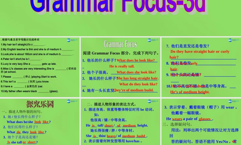 【名师精品】6 Unit 9 What does he look like Period 3课件.ppt