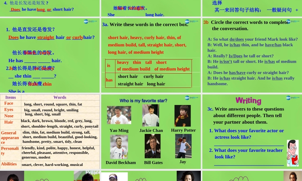 【名师精品】6 Unit 9 What does he look like Period 3课件.ppt