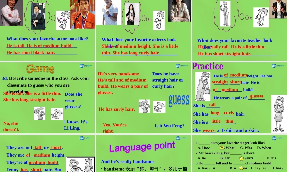 【名师精品】6 Unit 9 What does he look like Period 3课件.ppt