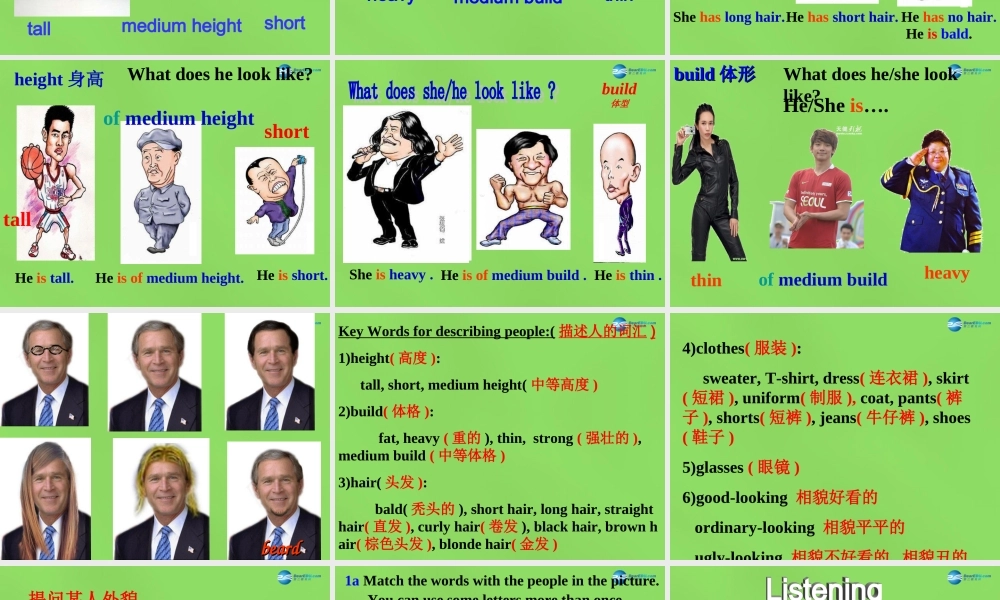 【名师精品】6 Unit 9 What does he look like Period 1课件.ppt