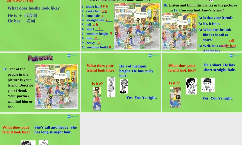 【名师精品】6 Unit 9 What does he look like Period 1课件.ppt