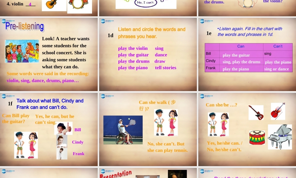 【名师精品】7Unit 1 Can you play the guitar Section B课件1.ppt