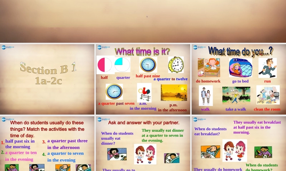 【名师精品】7Unit 2 What time do you go to school Section B课件1.ppt