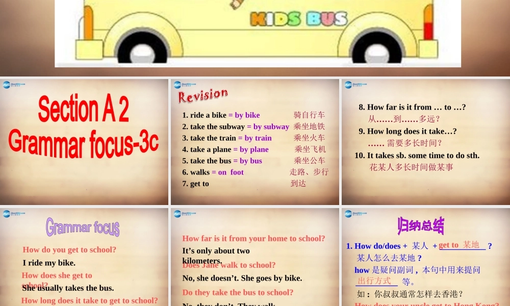 【名师精品】7Unit 3 How do you get to school Section A课件2.ppt