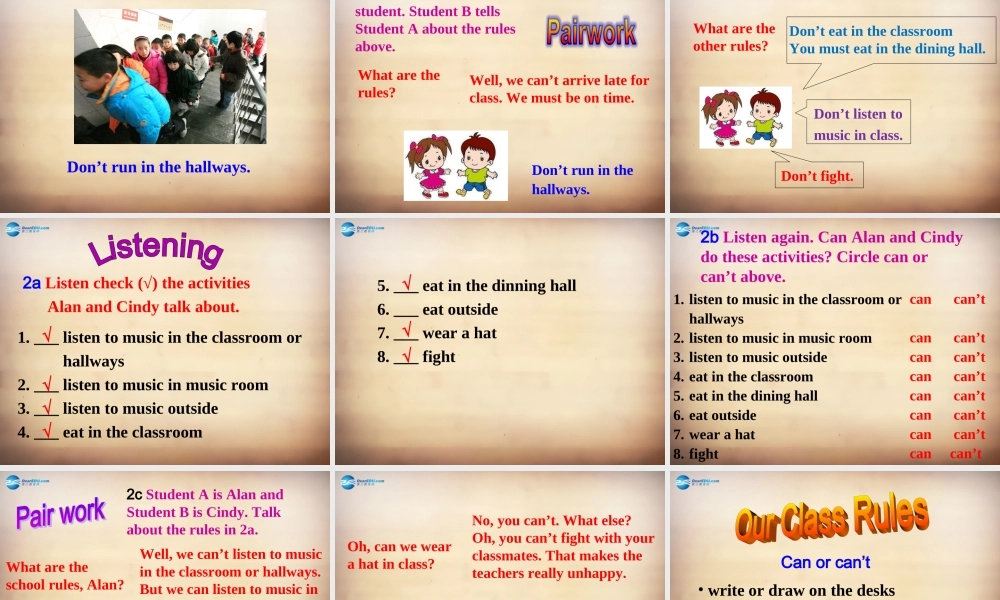 【名师精品】7Unit 4 Don't eat in class Section A课件1.ppt