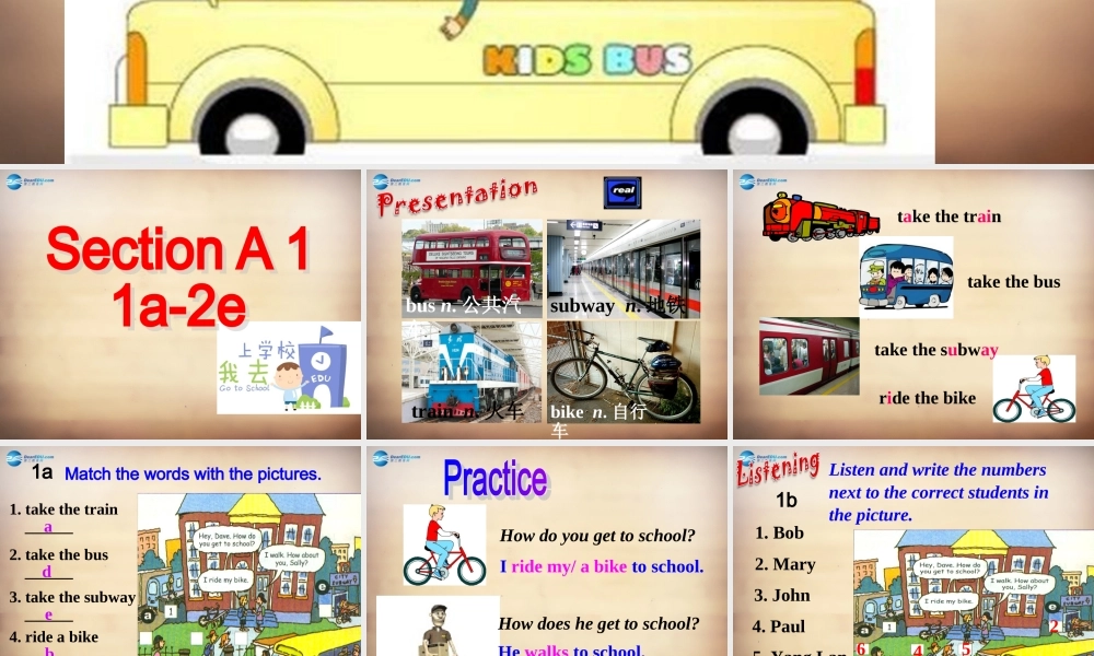 【名师精品】7Unit 3 How do you get to school Section A课件1.ppt