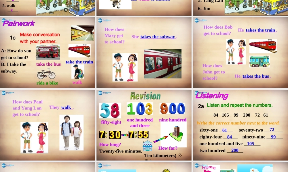 【名师精品】7Unit 3 How do you get to school Section A课件1.ppt